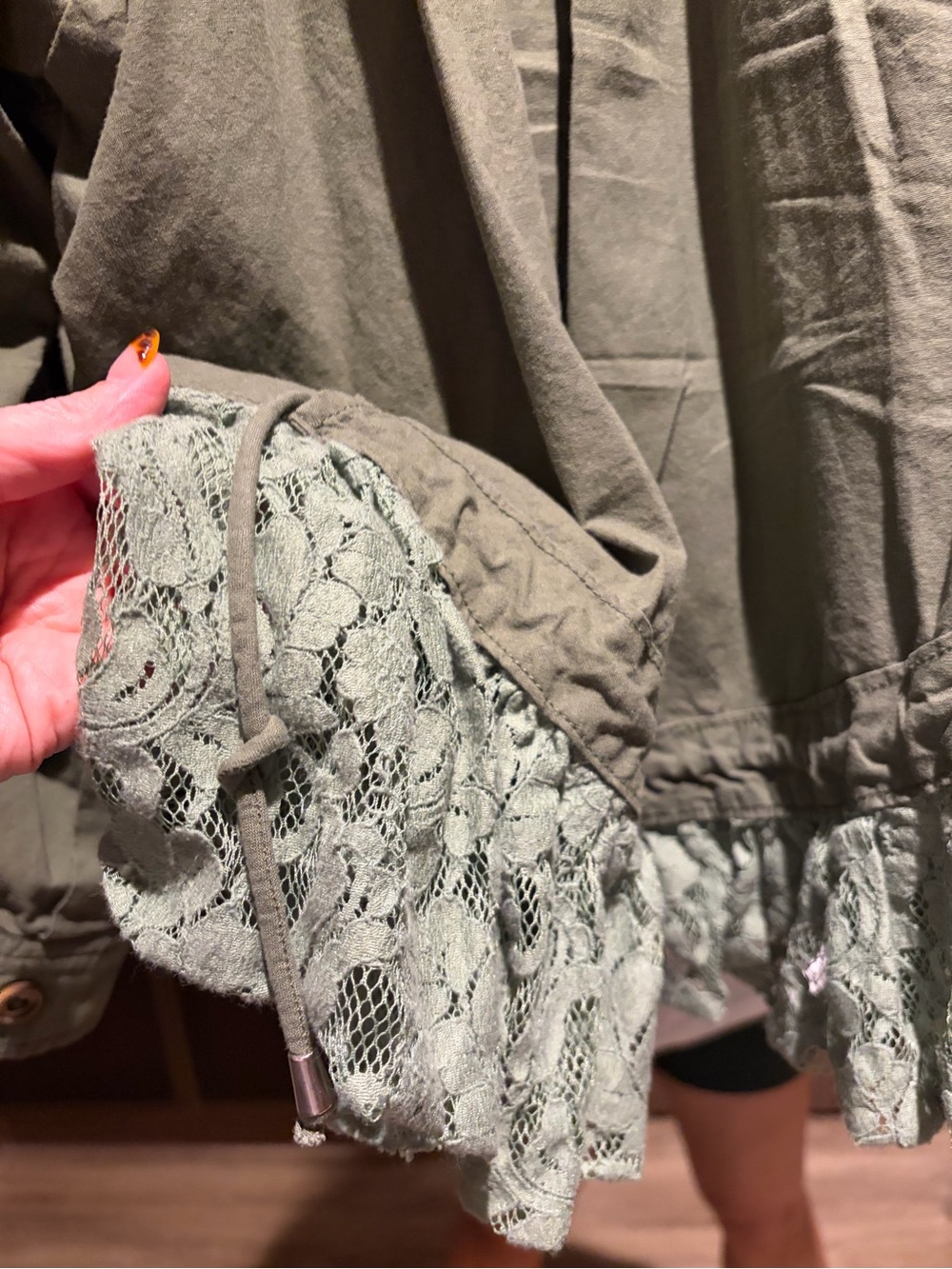 ✌🏽☮️🤎We The Free Olive Green Outset Utility Jacket Lace Ruffle Hem✌🏽🤎☮️ - Picture 10 of 16